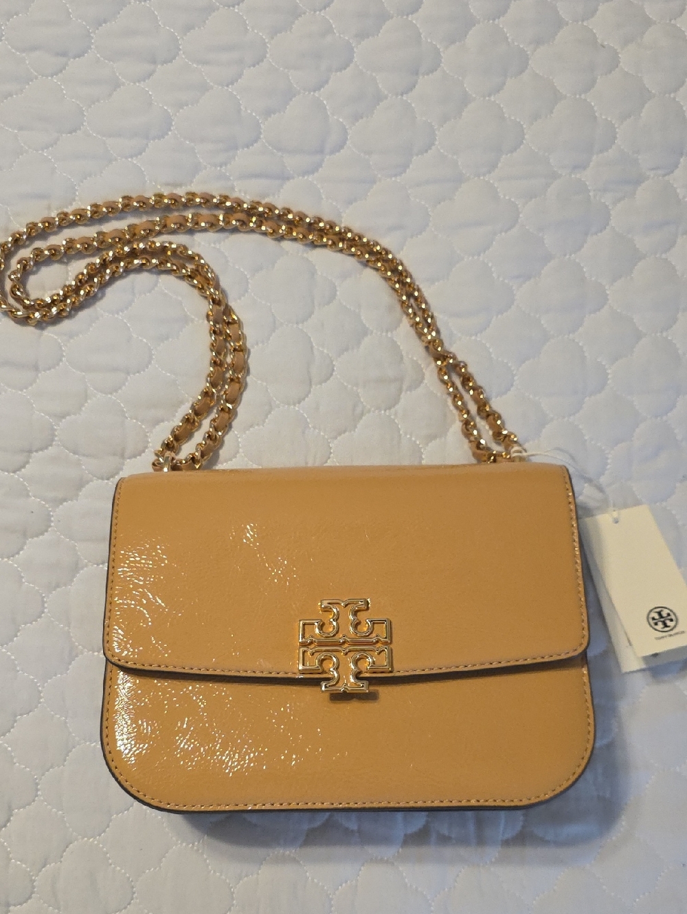 Tory Burch Patent Leather Crossbody in Camel/Tan with Gold Hardware